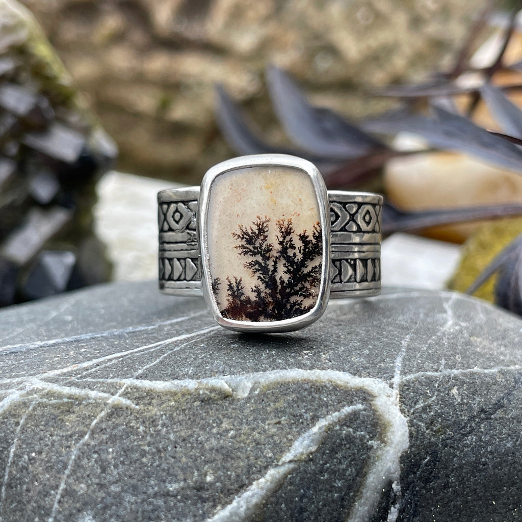 Dendritic Agate Ring ~ Size 7.5