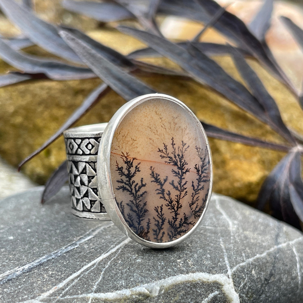 Dendritic Agate Ring ~ Size 8.5
