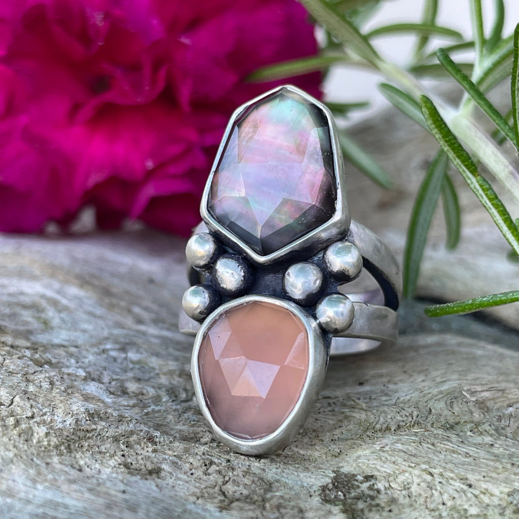 Mother of Pearl/Rose Quartz Ring ~ Size 7.5