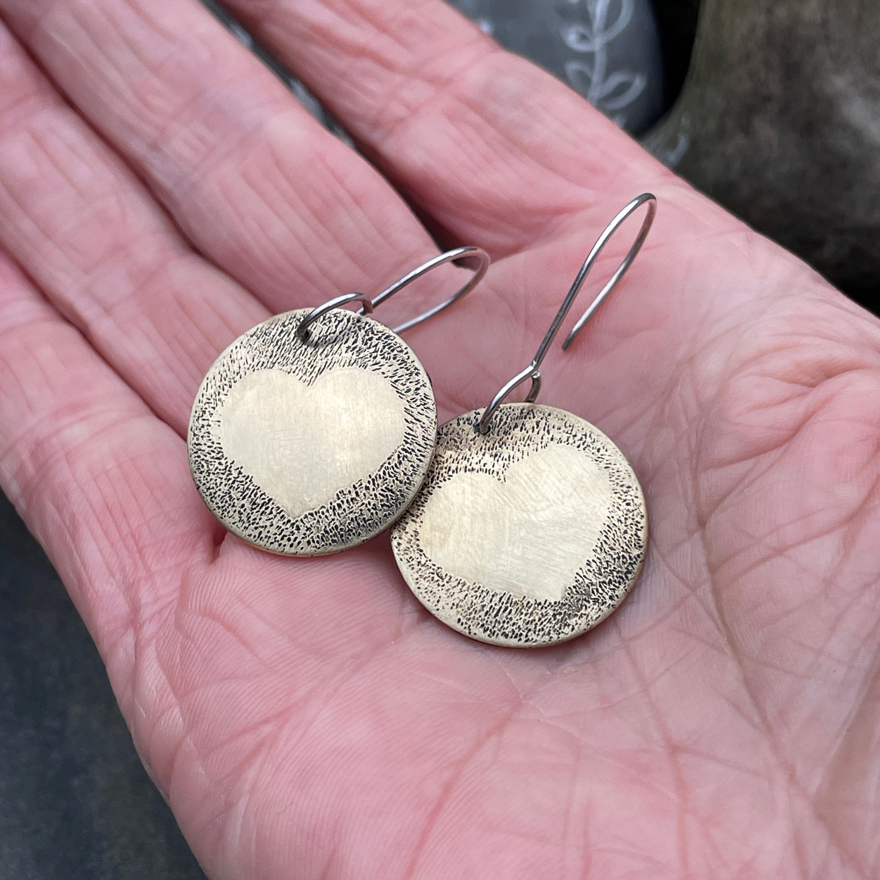Etched Brass Heart Earrings