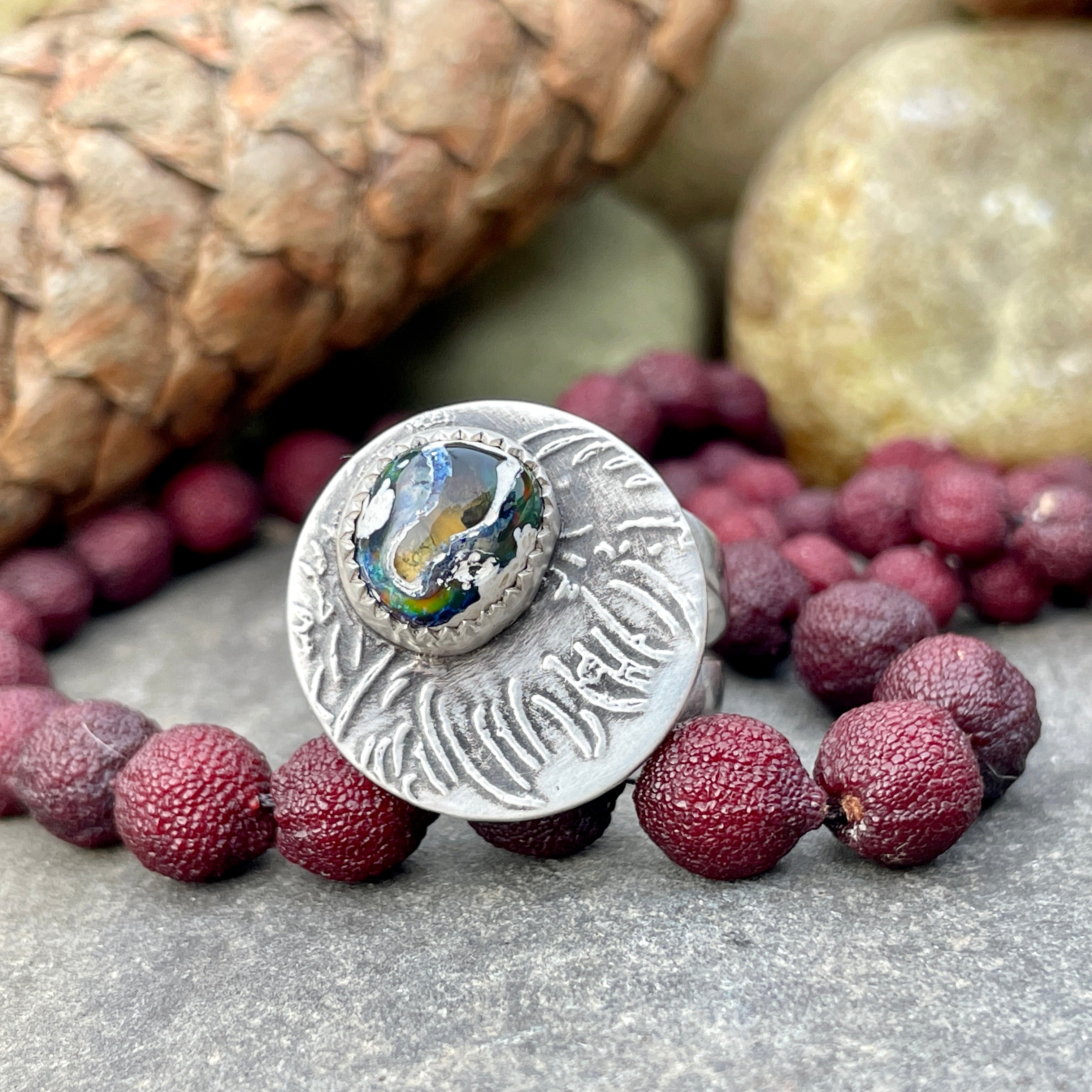 Opal Feather Ring ~ Size 6.5