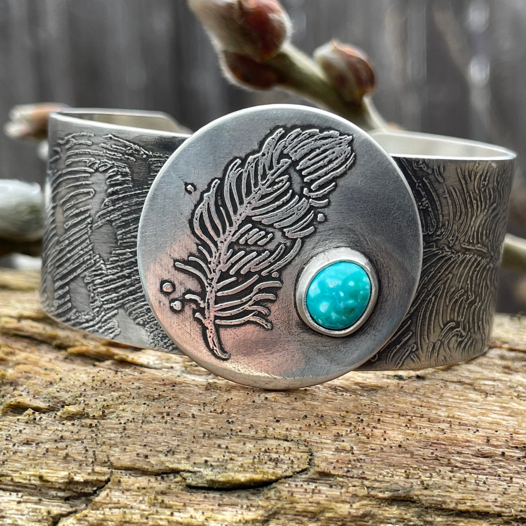 Turquoise Etched Feather Cuff