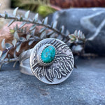 Etched Feather Turquoise Ring ~ Size 8.5