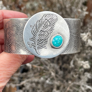 Turquoise Etched Feather Cuff