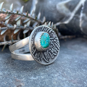 Etched Feather Turquoise Ring ~ Size 8.5